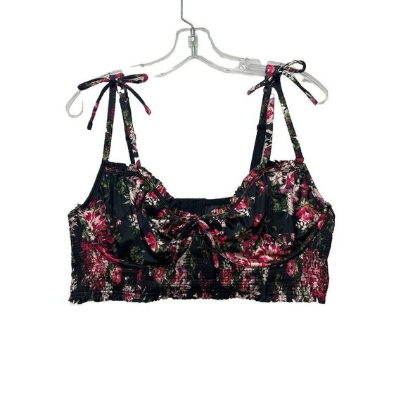 Torrid Curve Bralette Bra Women's Sz 1 Black Red Floral Underwired Unlined Bows - Picture 1 of 6